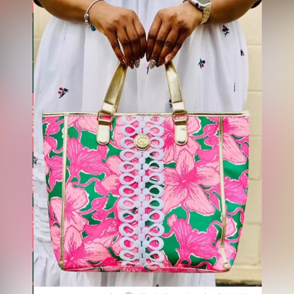 Lilly Pulitzer Kelly Green Hibis Kiss Tote GWP NWT